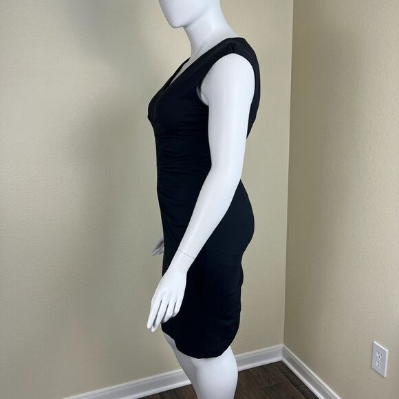 Iris Setlakwe Women's Size 10 Black Ruched Cap Sleeves Bodycon Sheath Dress - Picture 7 of 16